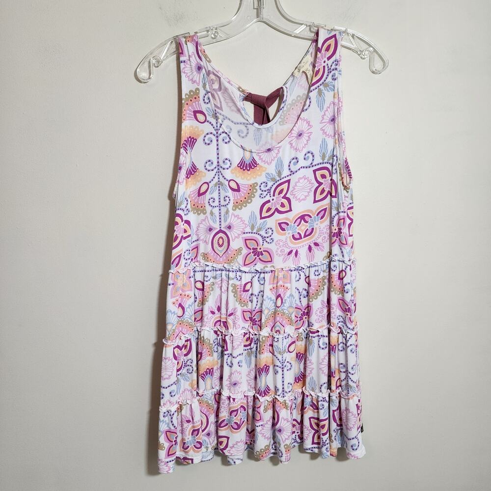 Matilda Jane breath deeply floral print tiered tie back swing tank top woman's S